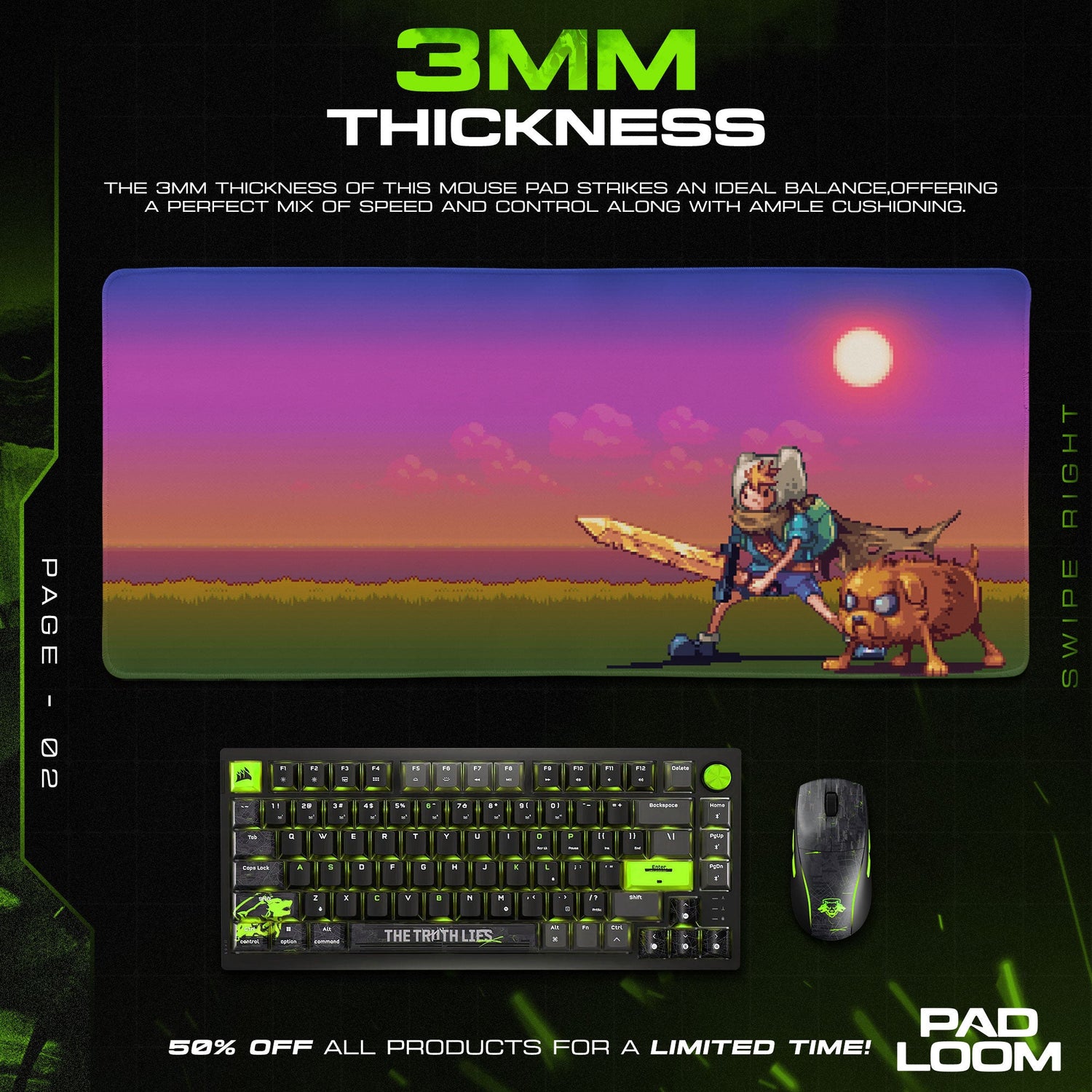 Adventure Time – Pixel Sunset Mouse Pad, Cartoon Gaming Desk Mat Padloom