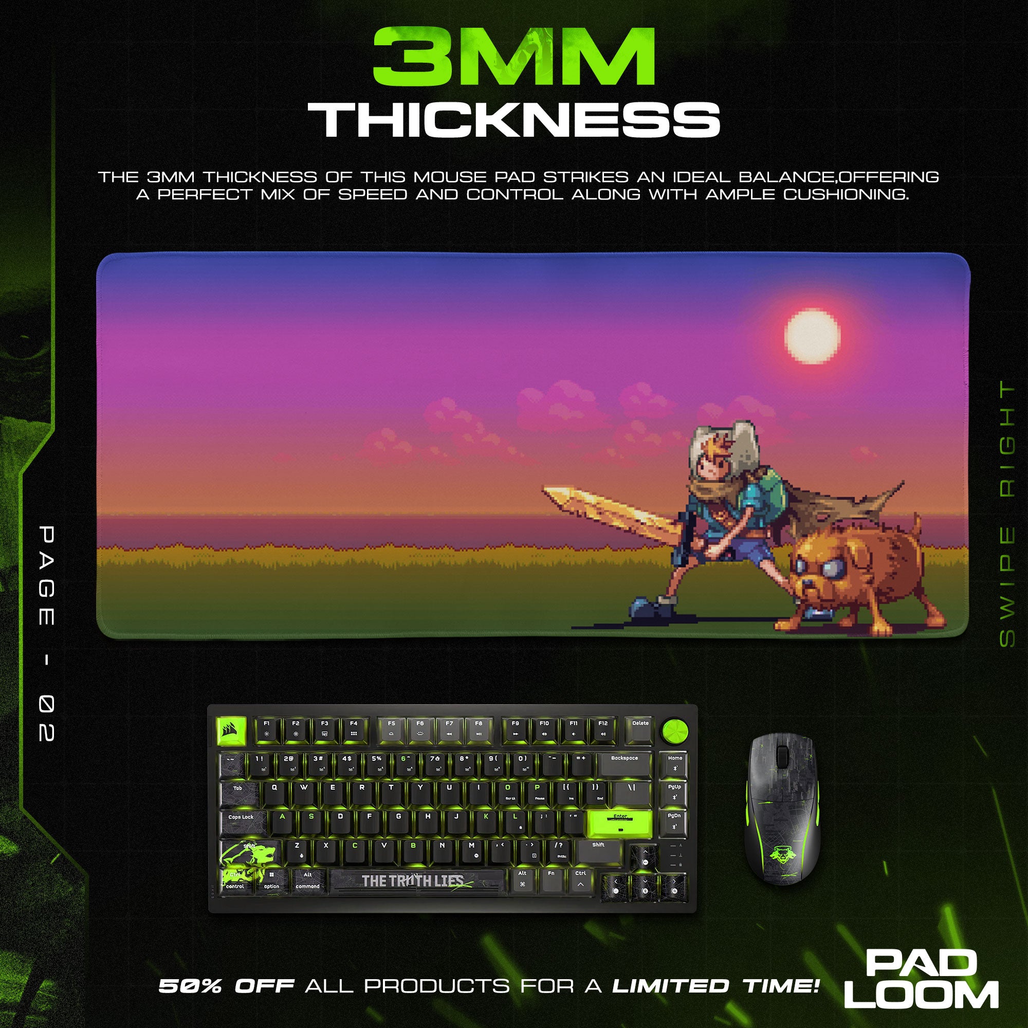 Adventure Time – Pixel Sunset Mouse Pad, Cartoon Gaming Desk Mat