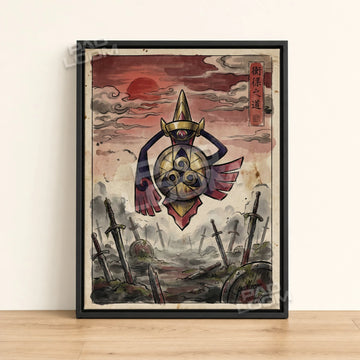 Aegislash Battlefield Pokemon poster - framed canvas wall art in a black frame