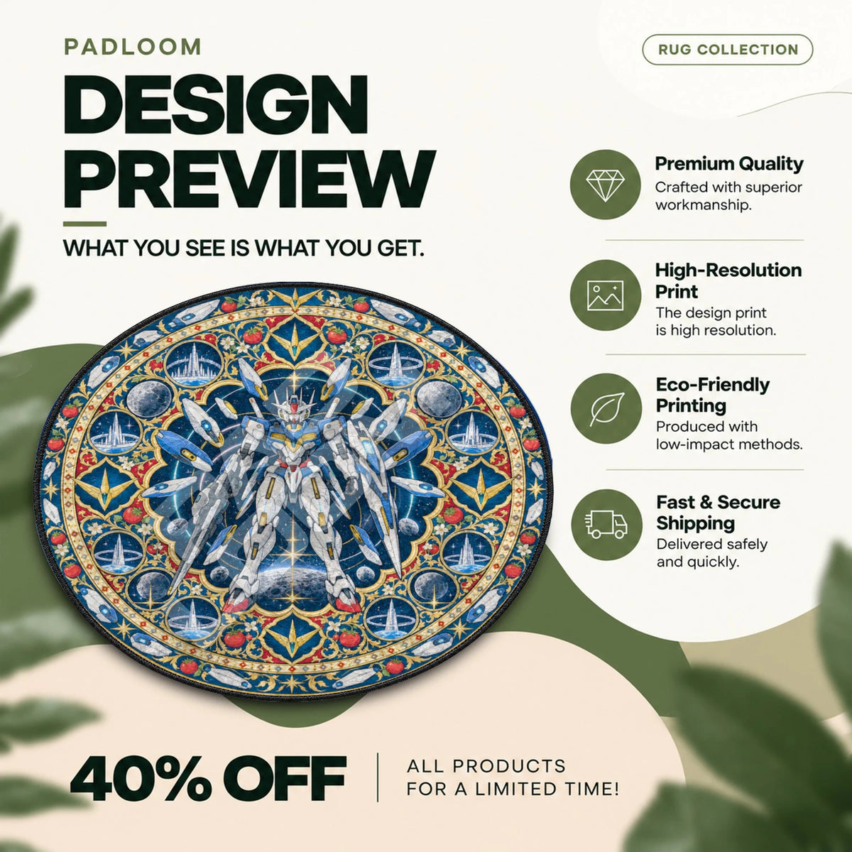 Aerial Lunar Gundam round rug full design preview