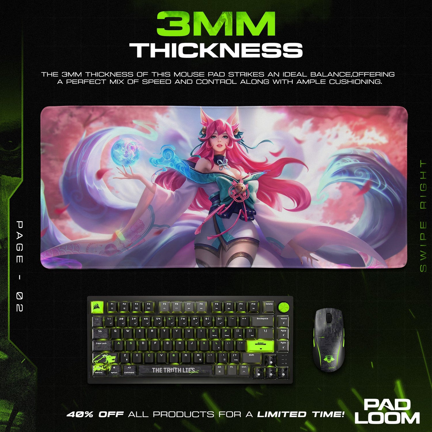 Ahri Spirit Blossom Mouse Pad, League of Legends Gaming Desk Mat Padloom