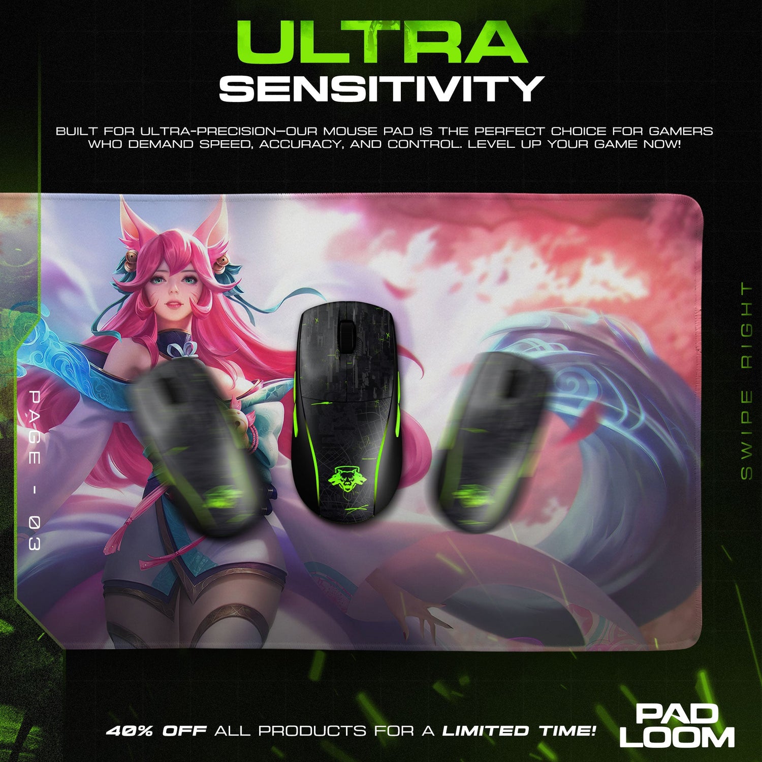 Ahri Spirit Blossom Mouse Pad, League of Legends Gaming Desk Mat Padloom