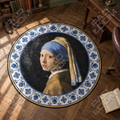 Perlenohrring Delfter Blau runder Teppich im Wohnraum - Vintage-Teppich rund