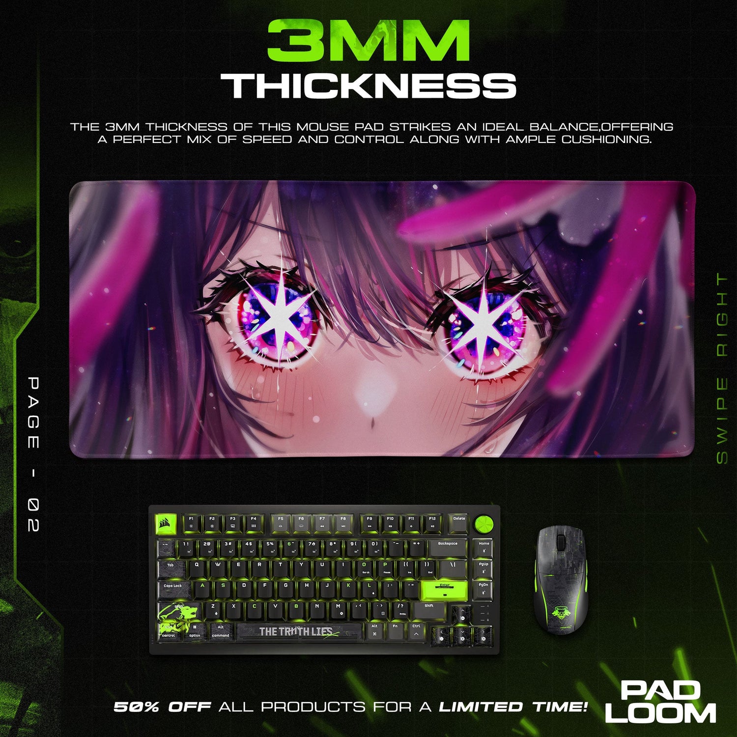 Ai Hoshino Starlit Eyes Mouse Pad, Anime Gaming Desk Mat Padloom
