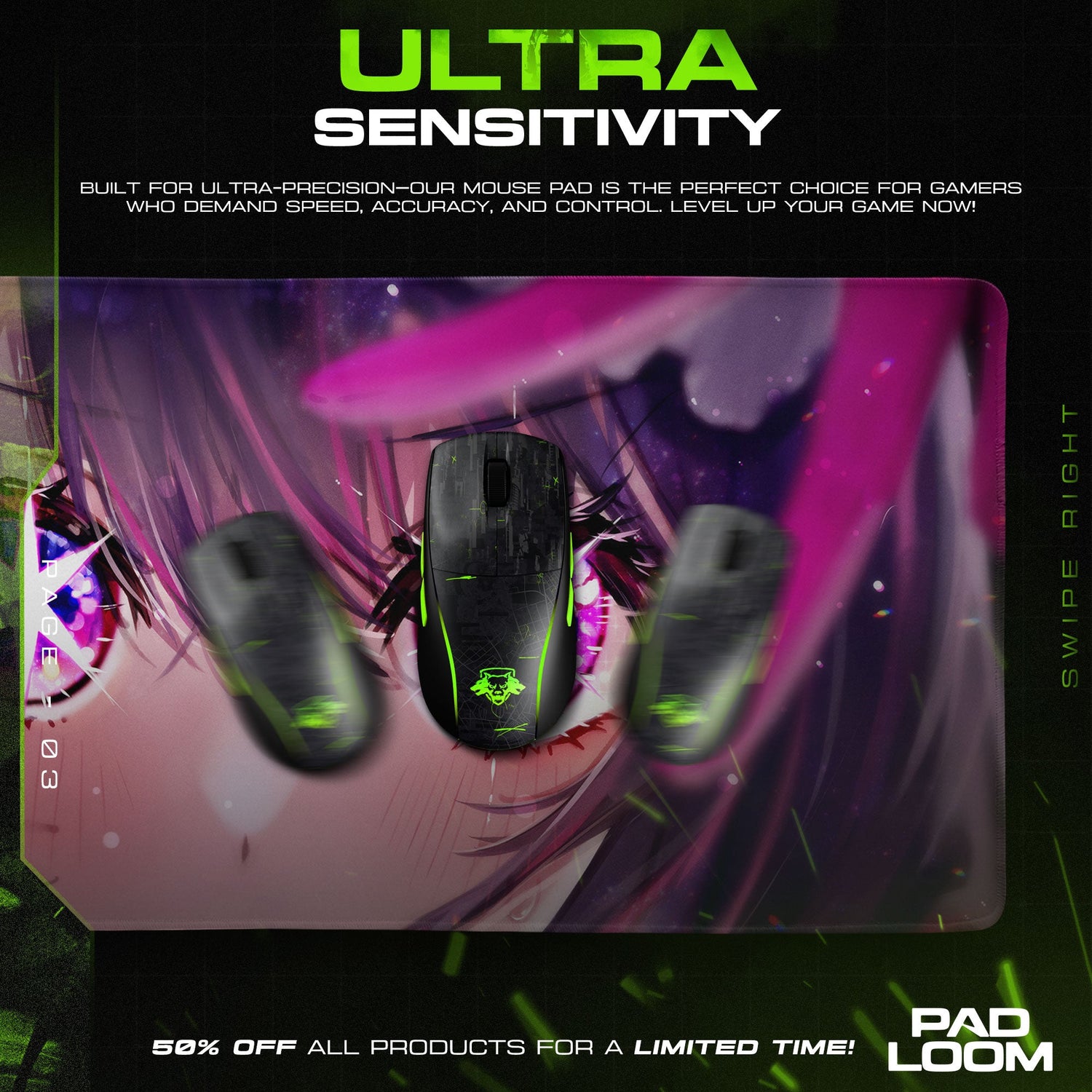 Ai Hoshino Starlit Eyes Mouse Pad, Anime Gaming Desk Mat Padloom