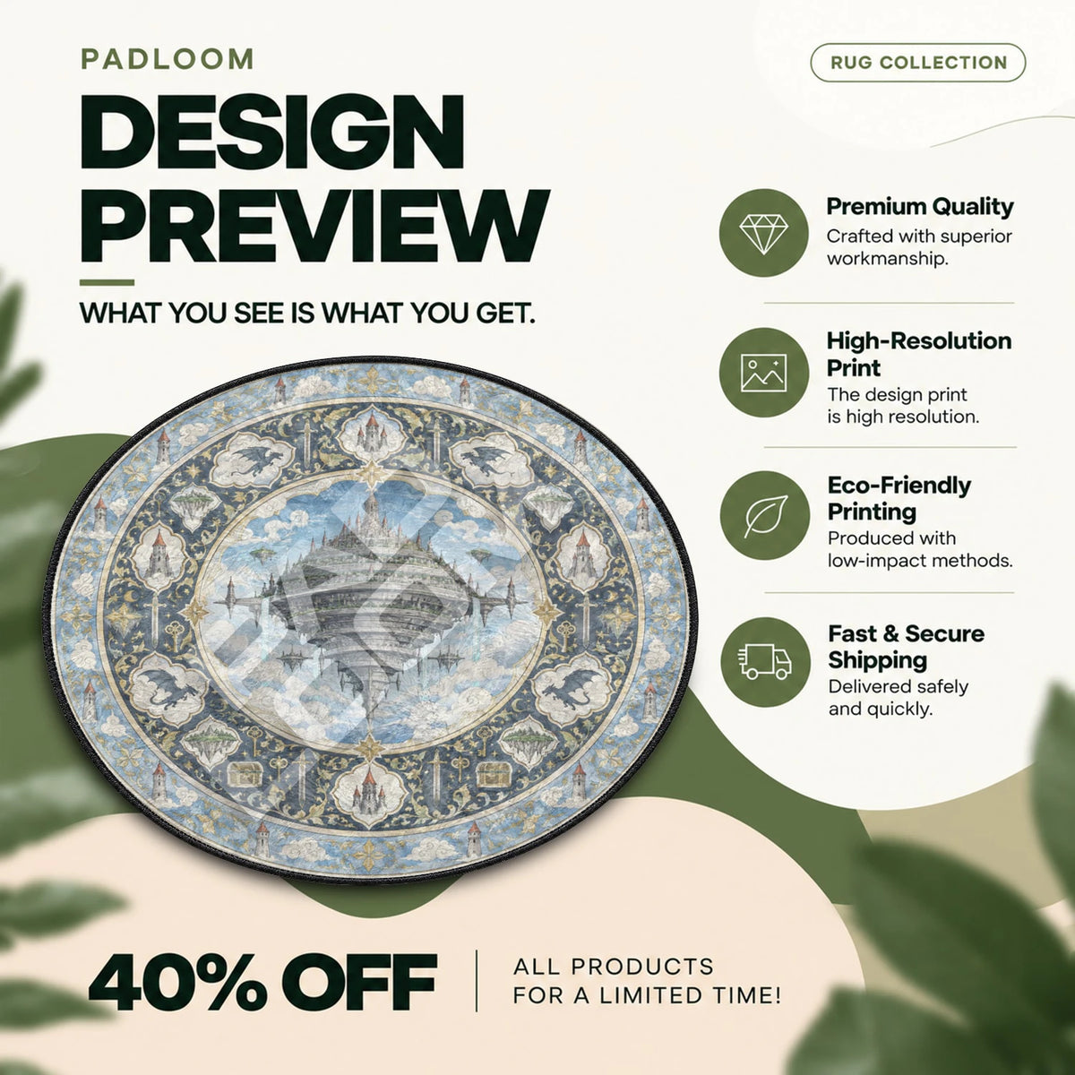 Aincrad Floating Sword Art Online round rug full design preview