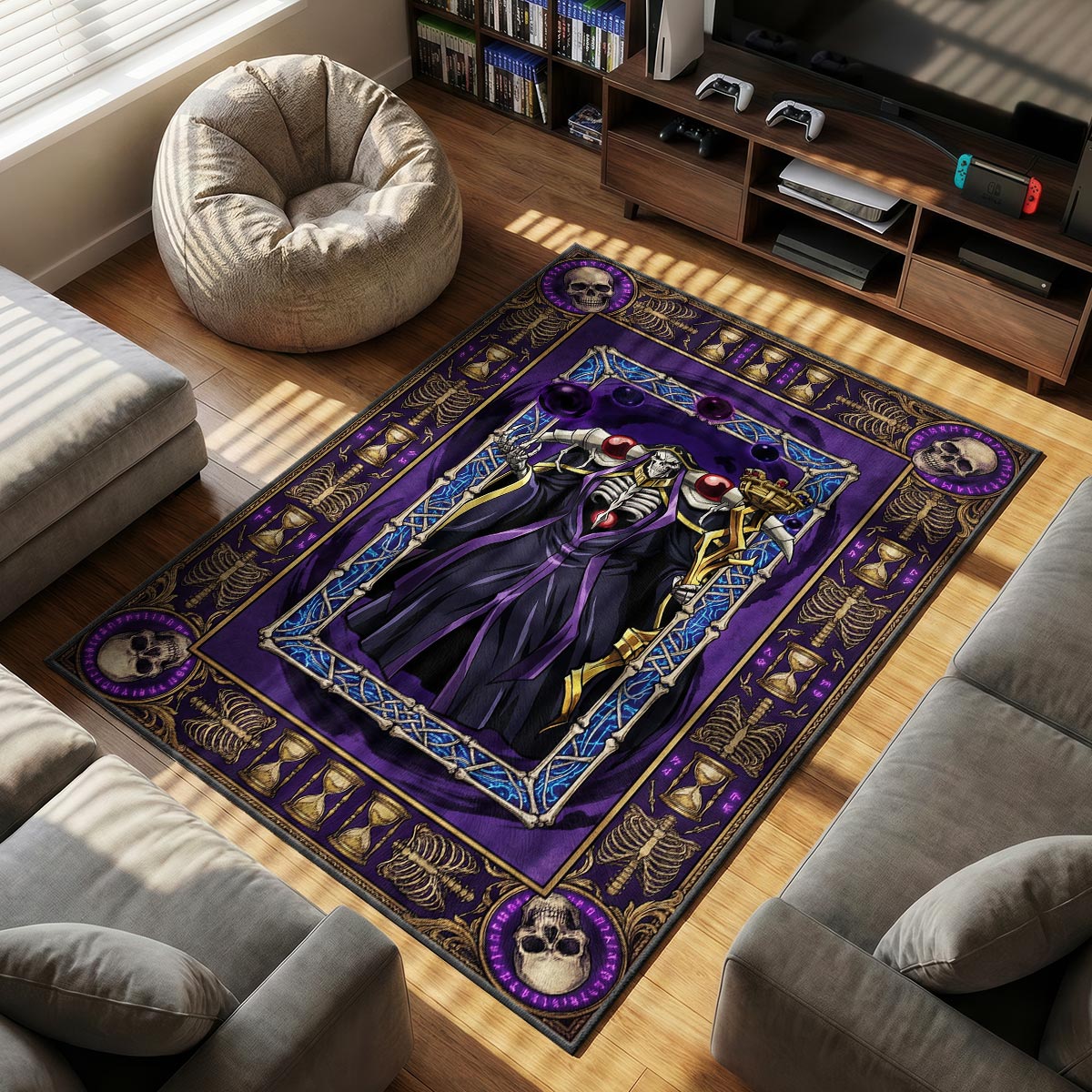 Ainz Ooal themed area rug for home decor fans