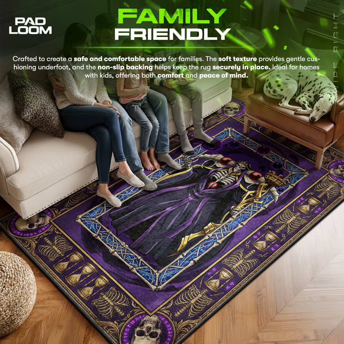 Ainz area rug showing full home decor artwork