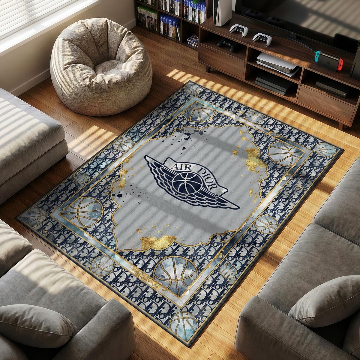 Air Dior themed area rug for home decor fans
