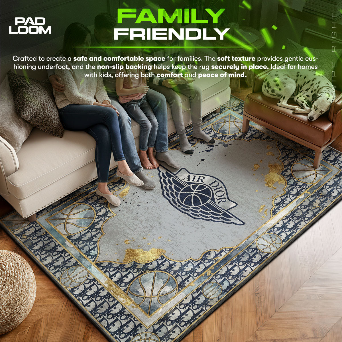 Air area rug showing full home decor artwork