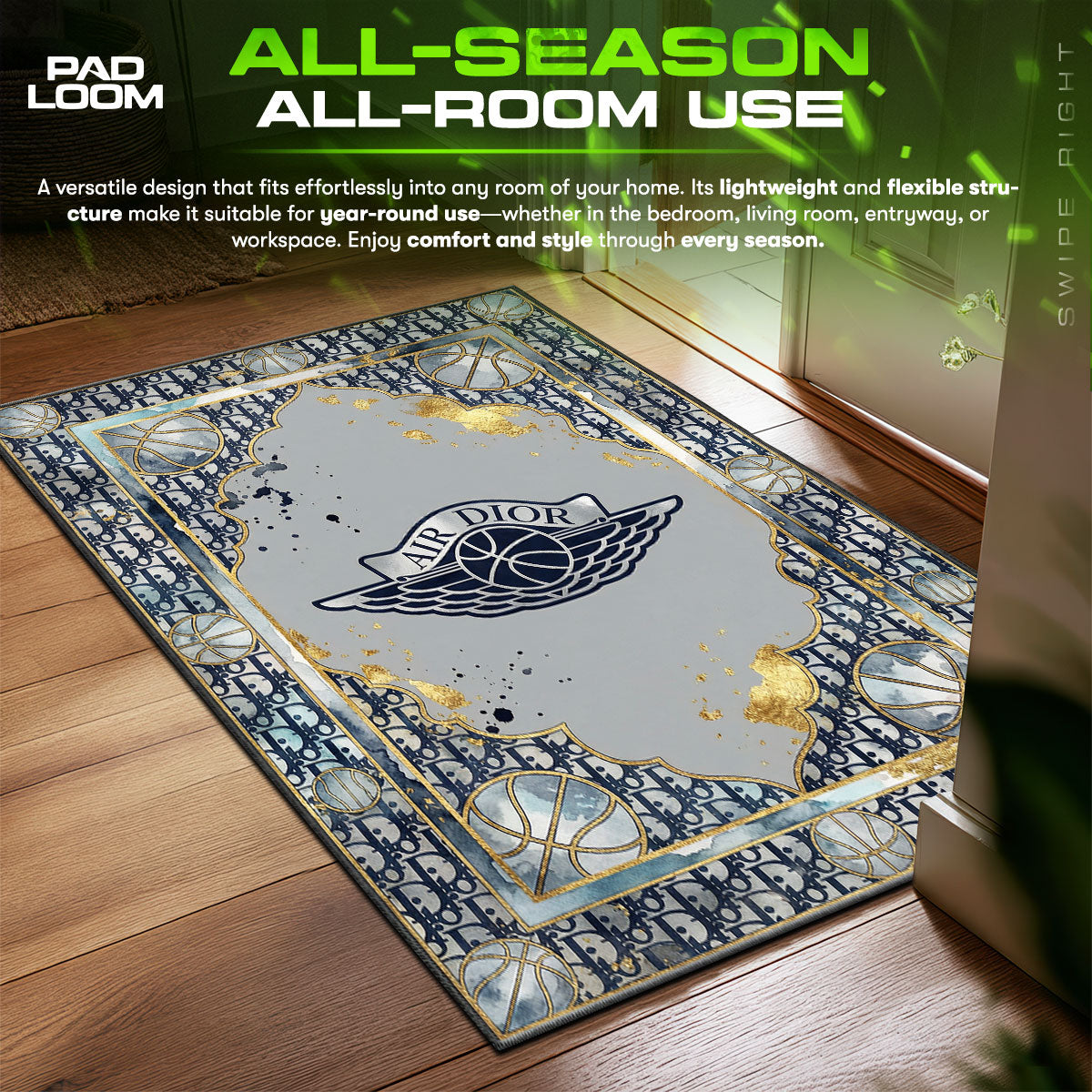Air Dior Oblique Wings Luxury Streetwear Floor fan rug — premium quality print