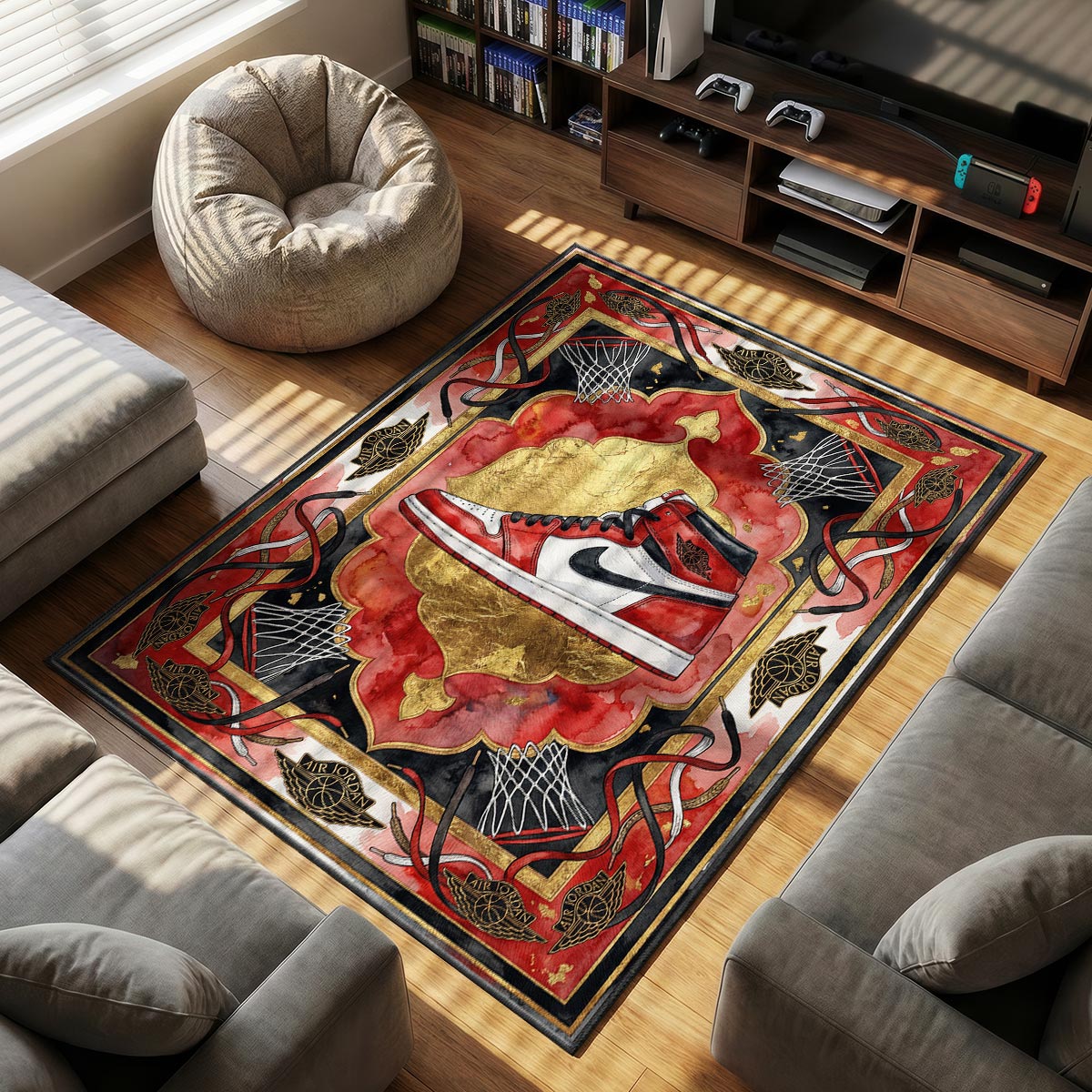Air Jordan themed area rug for home decor fans
