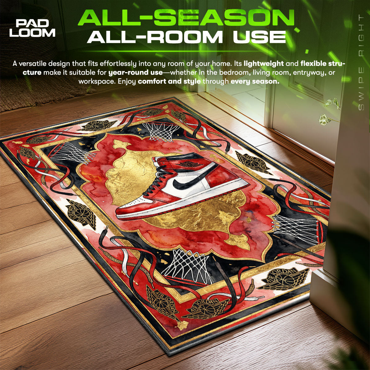 Air Jordan Chicago Royal Court Sneakerhead Floor fan rug — premium quality print