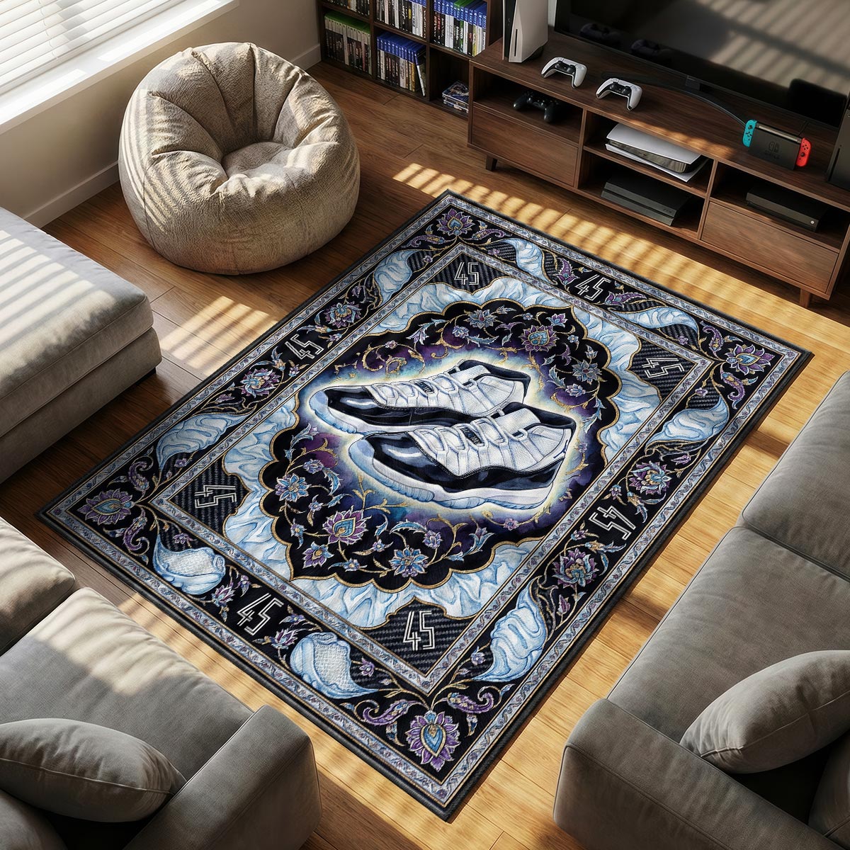Air Jordan themed area rug for Retro fans