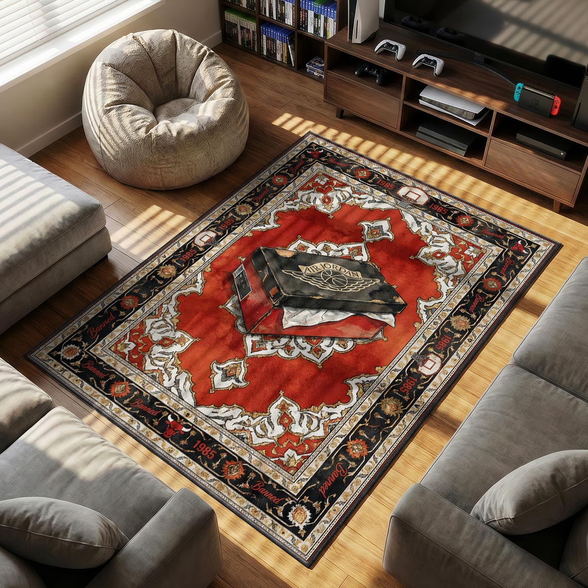 Air Jordan themed area rug for home decor fans
