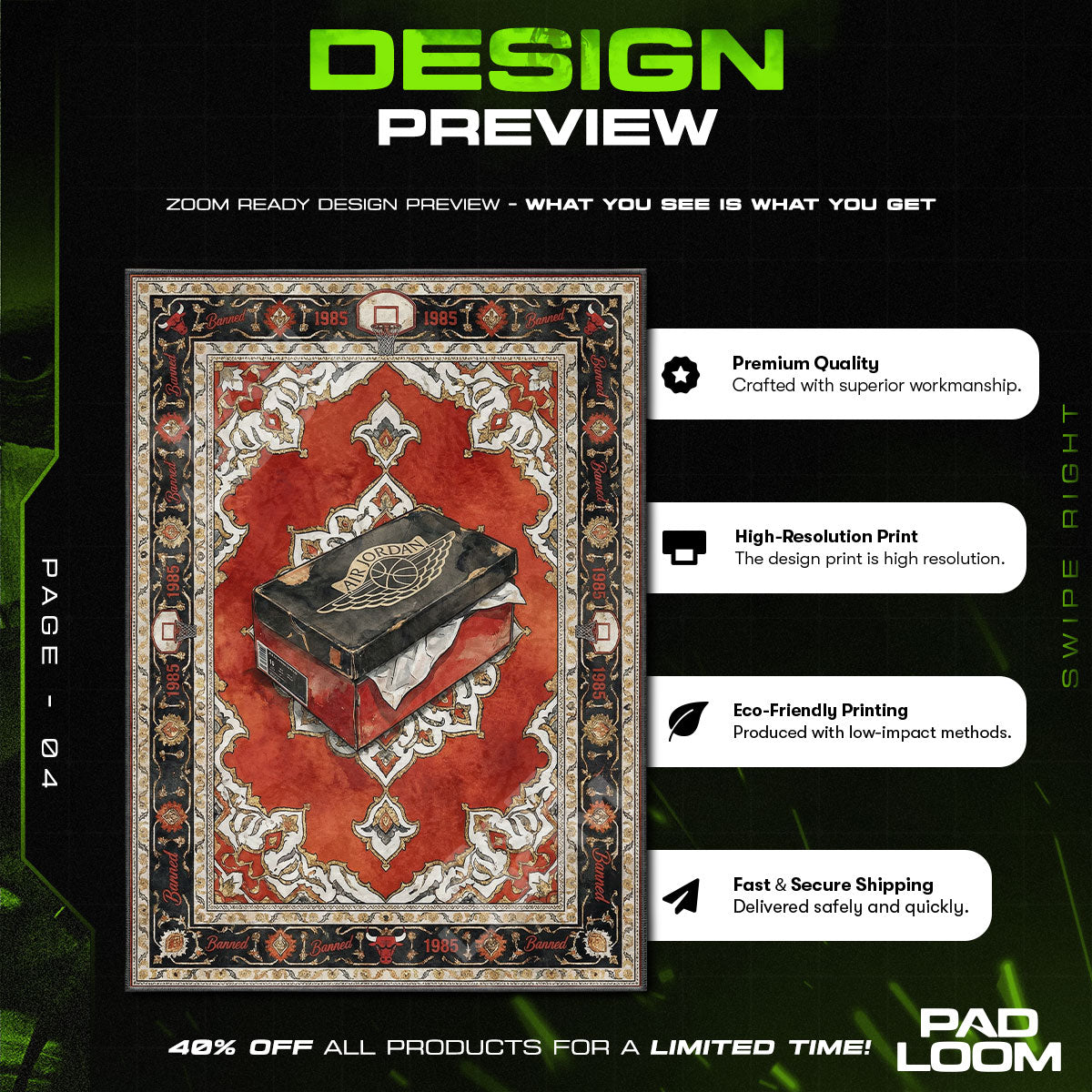 Floor character design printed on rug