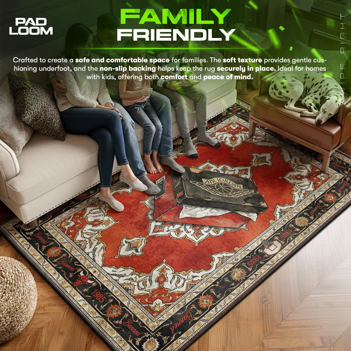 Air area rug showing full home decor artwork