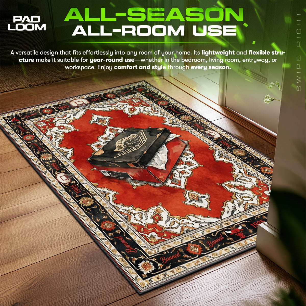 Air Jordan Banned Box Sneakerhead Floor fan rug — premium quality print