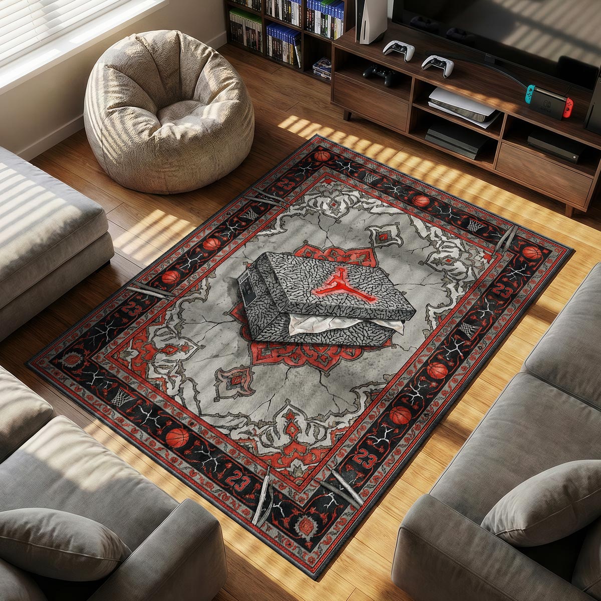 Air Jordan themed area rug for home decor fans