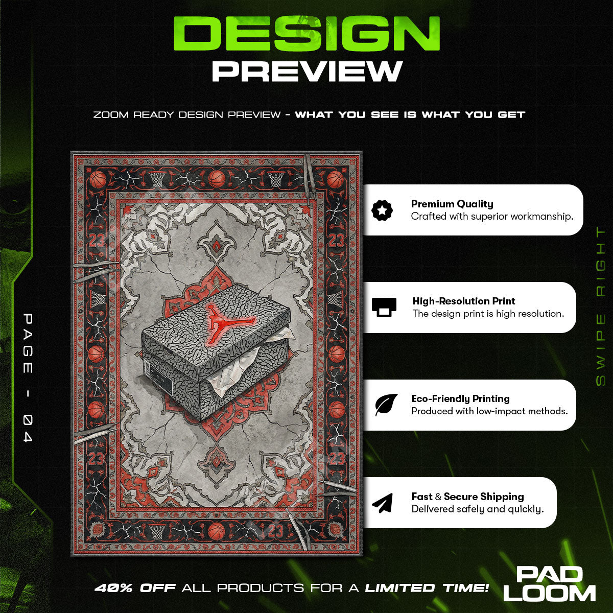Floor character design printed on rug