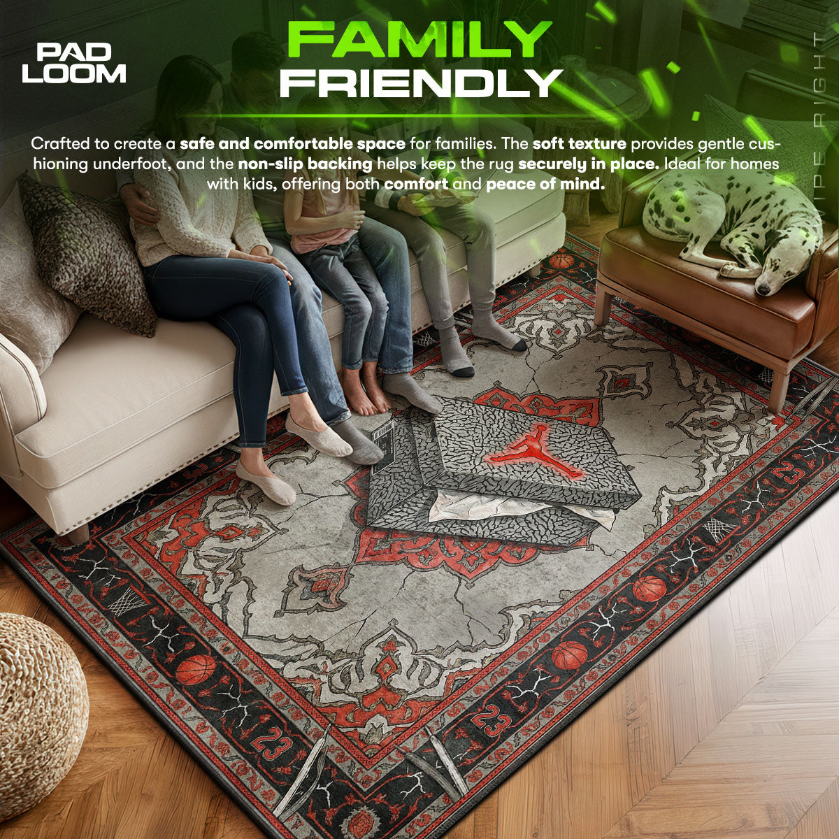 Air area rug showing full home decor artwork