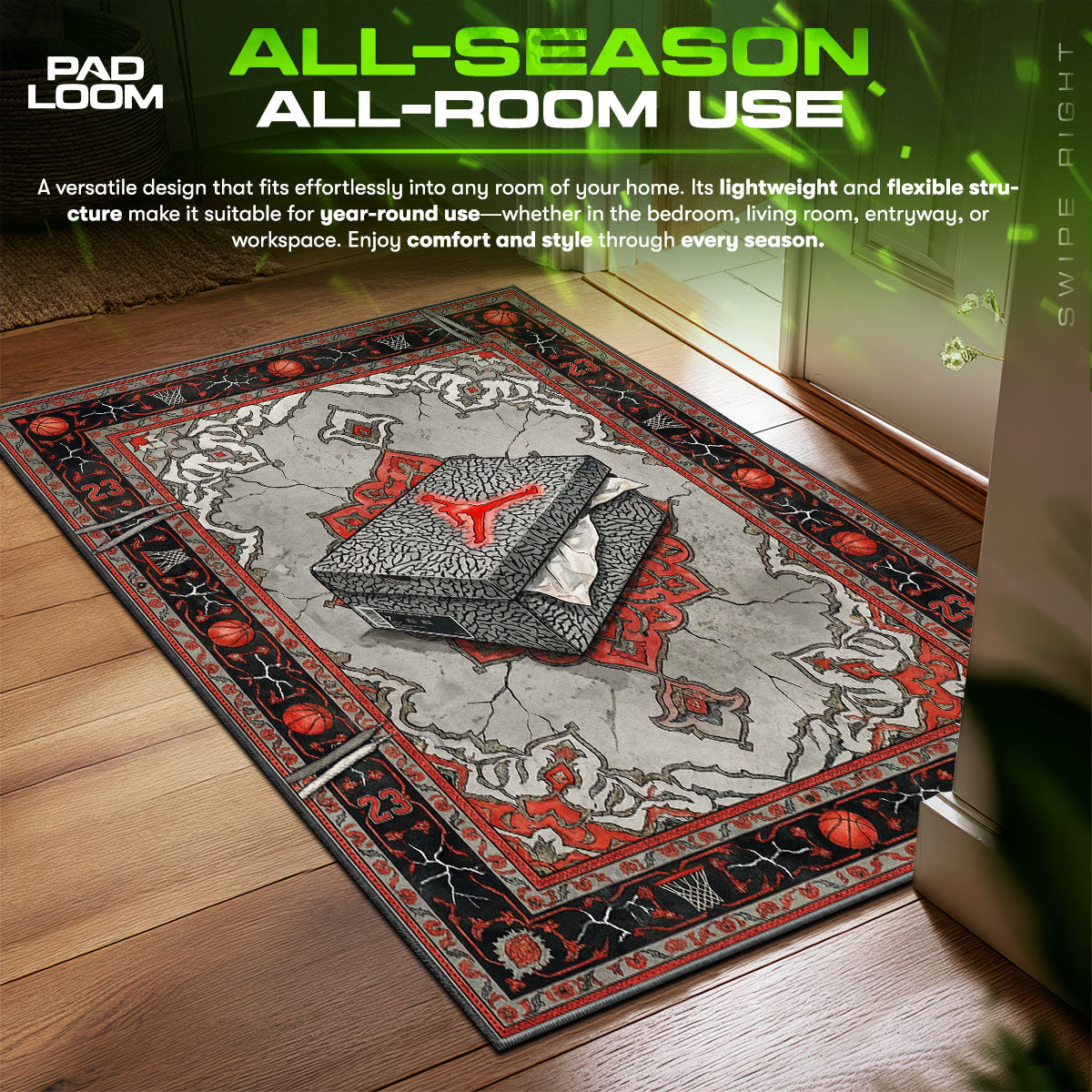 Air Jordan Cement Box Sneakerhead Floor fan rug — premium quality print