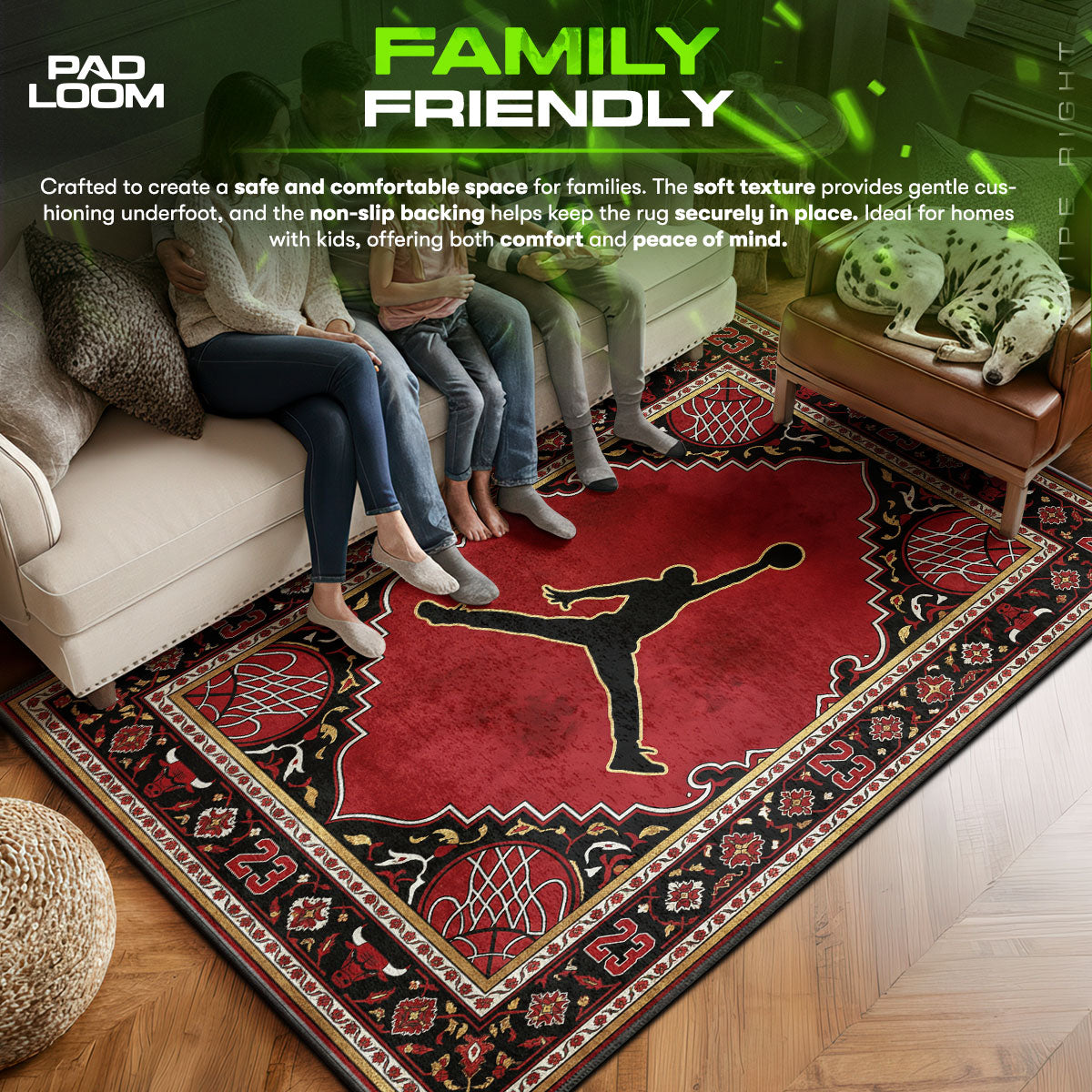 Air area rug showing full home decor artwork