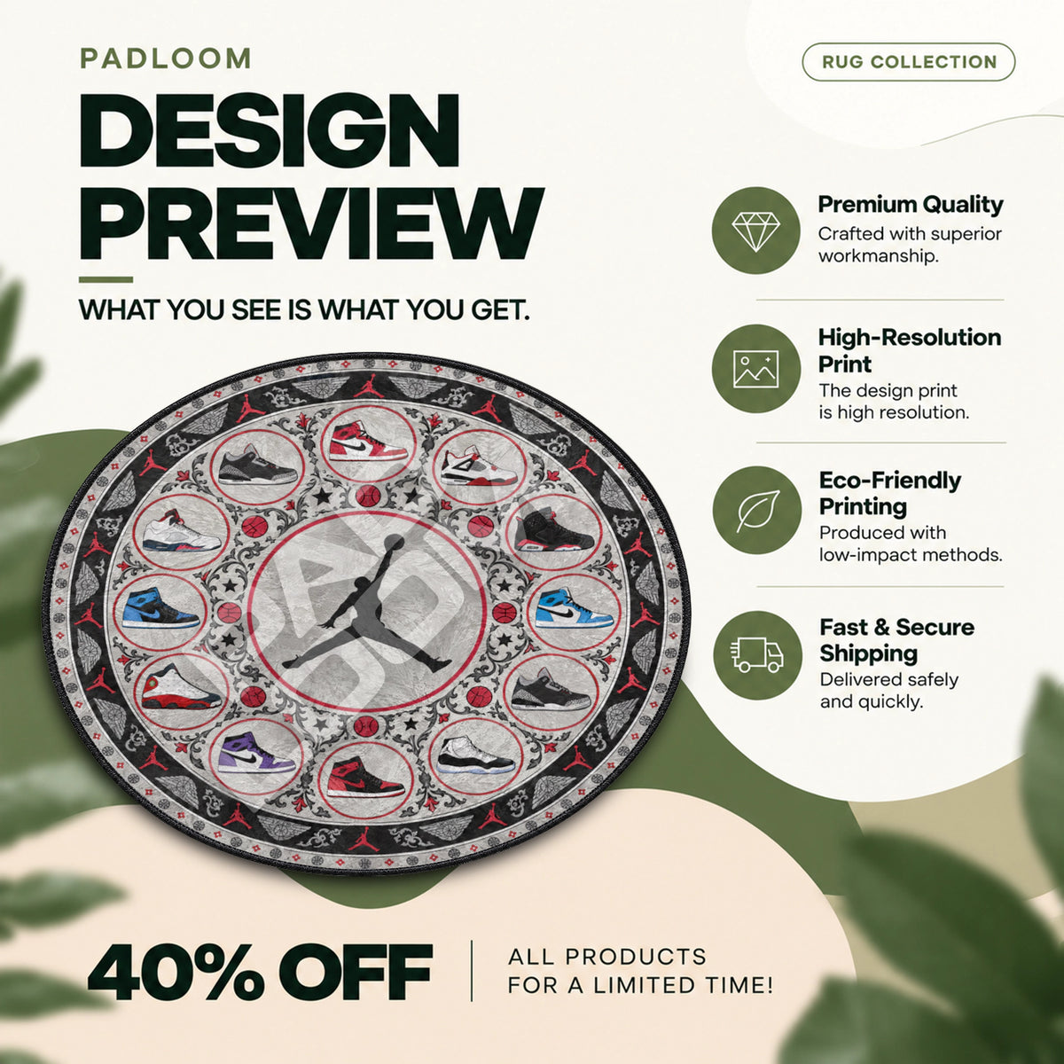 Air Jordan Medallion hypebeast round rug full design preview
