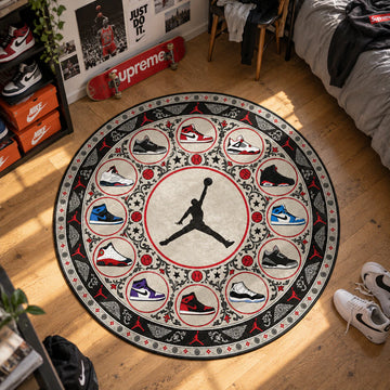 Air Jordan Medallion hypebeast round rug on a bedroom floor - hypebeast chair mat