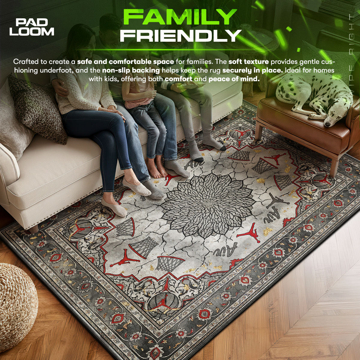 Jordan area rug showing full home decor artwork
