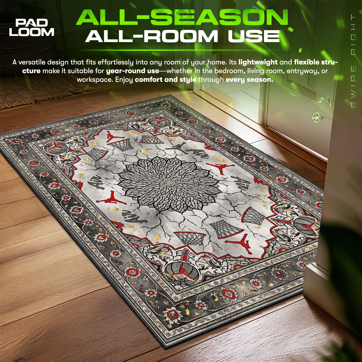 Jordan Persian Motif Sneakerhead Floor Decor fan rug — premium quality print