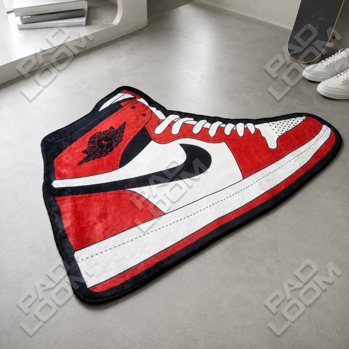 Air Jordan shaped rug close-up, soft washable pile