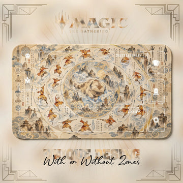 Airbending Scroll Avatar MTG playmat, beige art with play zones, 24 x 14 in