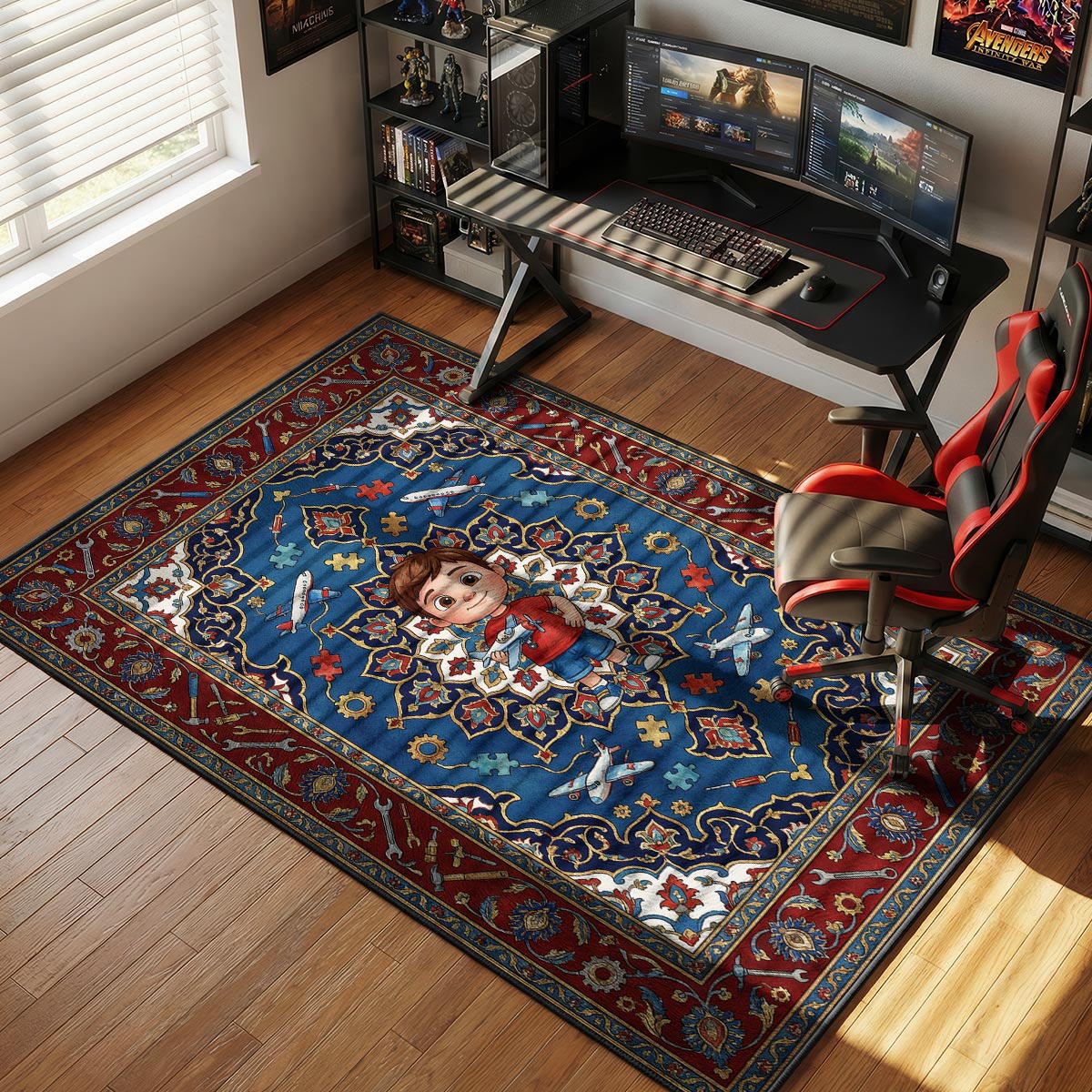 Airplane Adventure Cartoon Boy Kids Floor rug — main product view