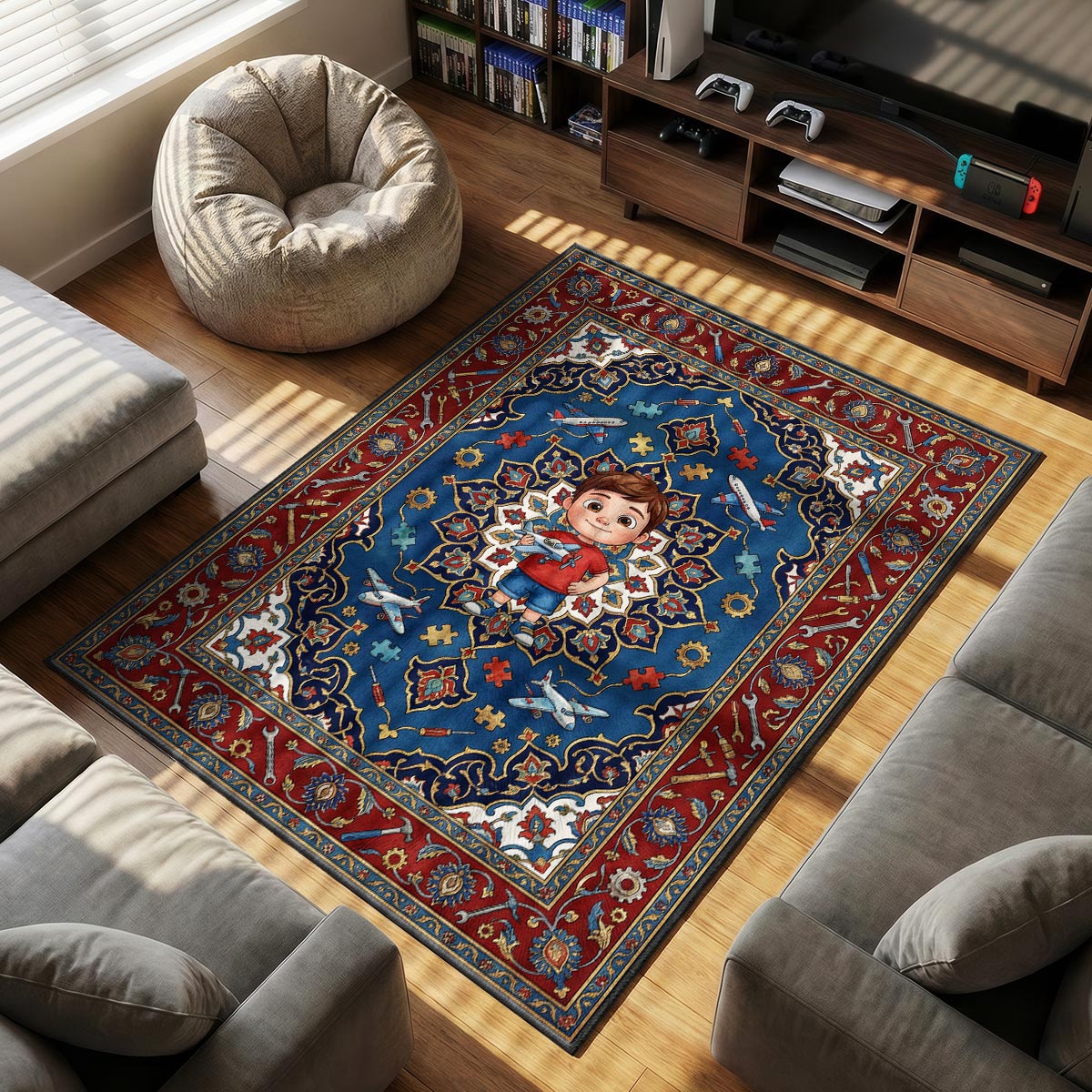 Airplane Adventure themed area rug for home decor fans