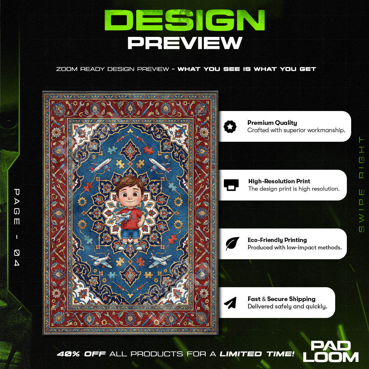 Floor character design printed on rug