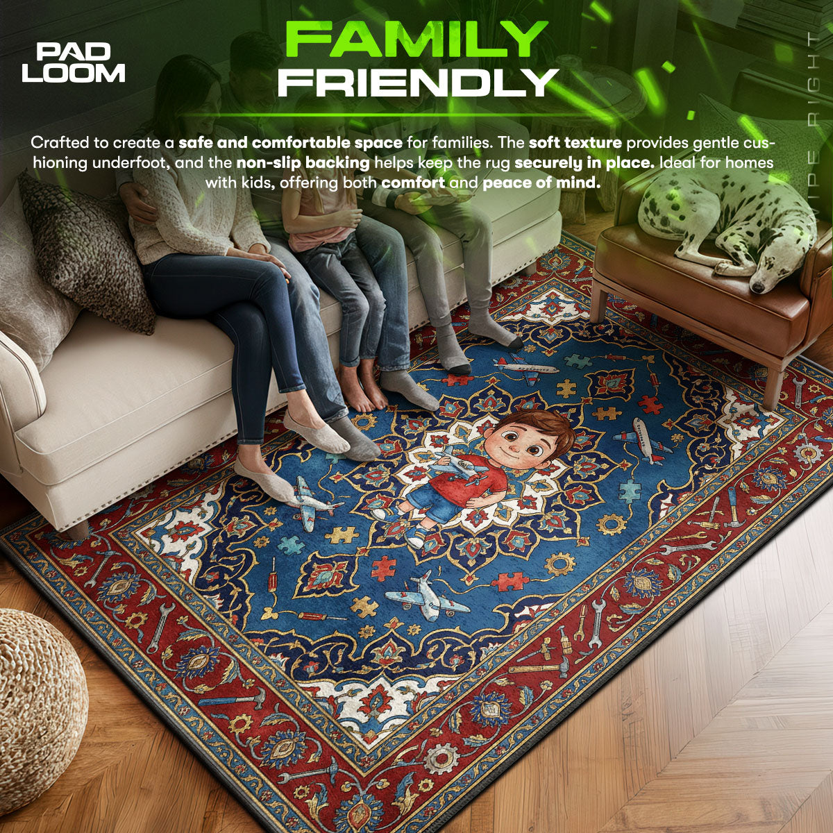 Airplane area rug showing full home decor artwork