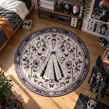 Aizen Butterfly Bleach round rug on a bedroom floor - Bleach chair mat