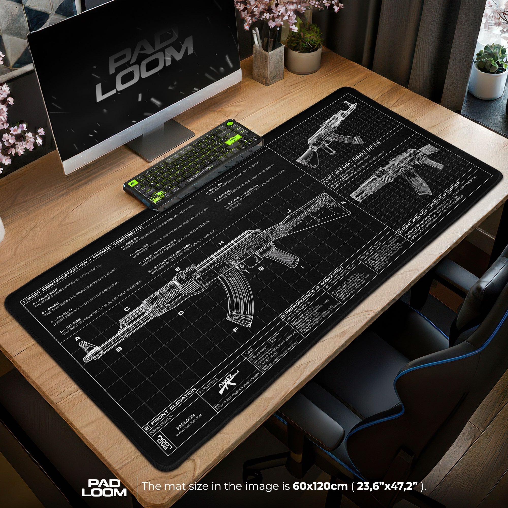 AK-47 Blueprint Mouse Pad - Black CS:GO Gaming Mouse Pad Padloom