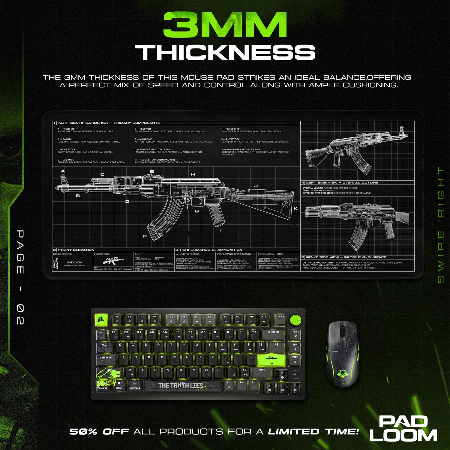 AK-47 Blueprint Mouse Pad - Black CS:GO Gaming Mouse Pad Padloom