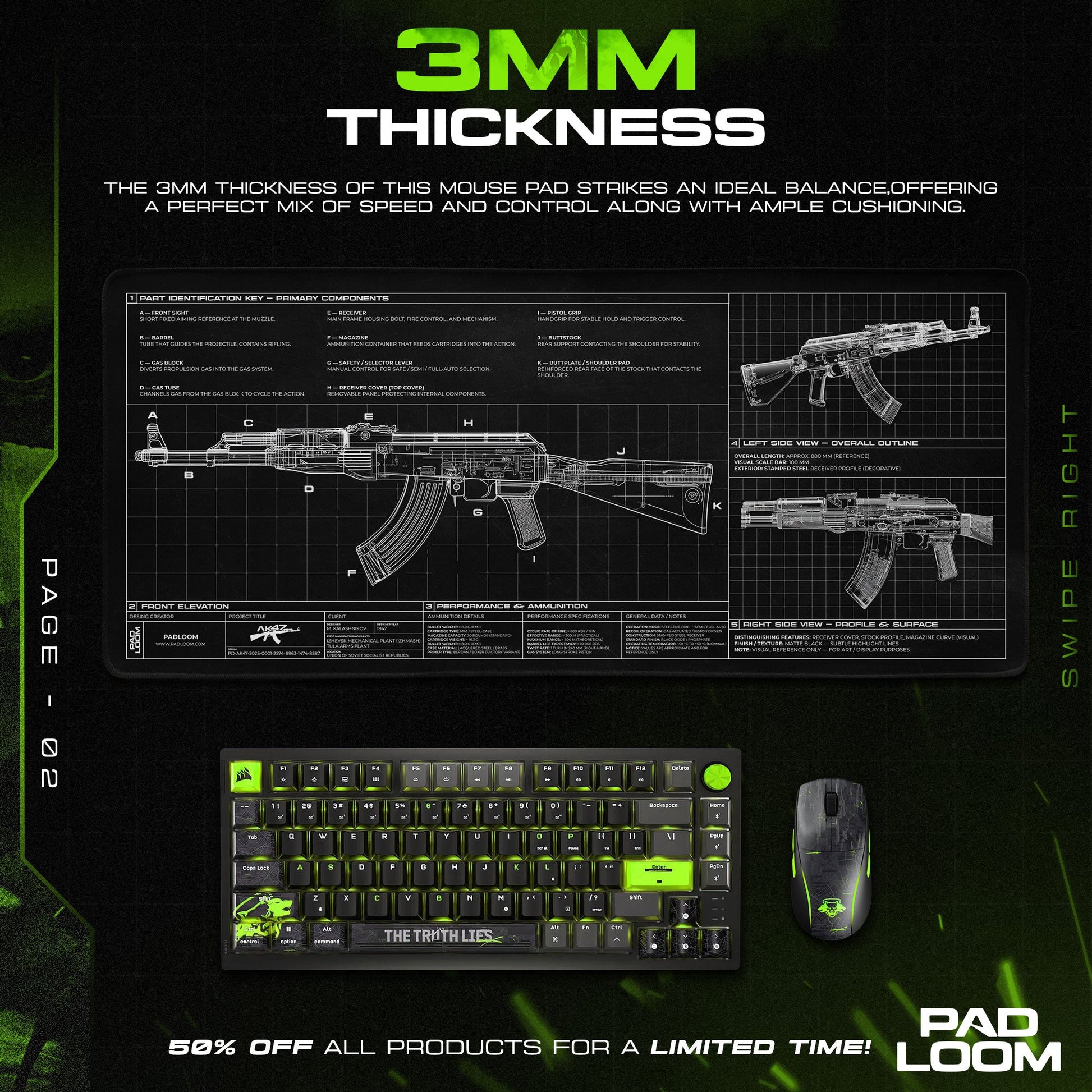 AK-47 Blueprint Mouse Pad - Black CS:GO Gaming Mouse Pad Padloom