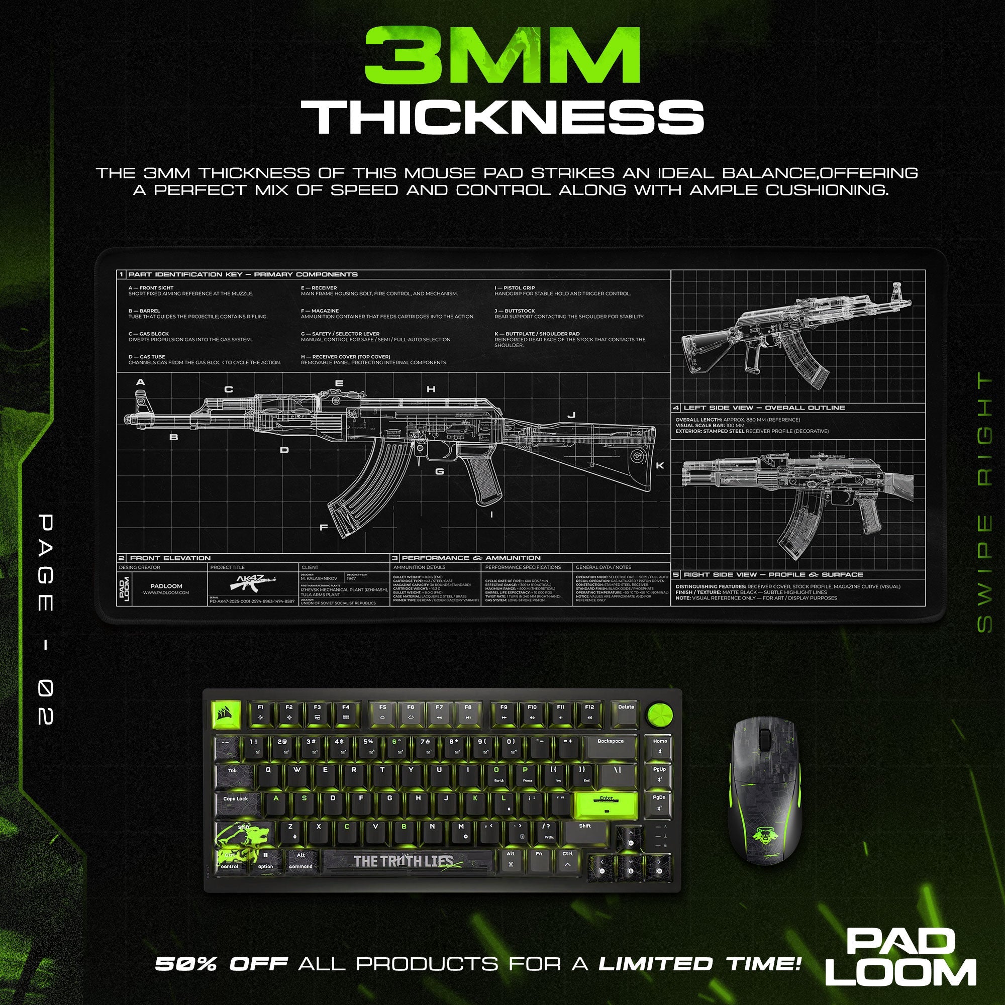 AK-47 Blueprint Mouse Pad - Black CS:GO Gaming Mouse Pad Padloom