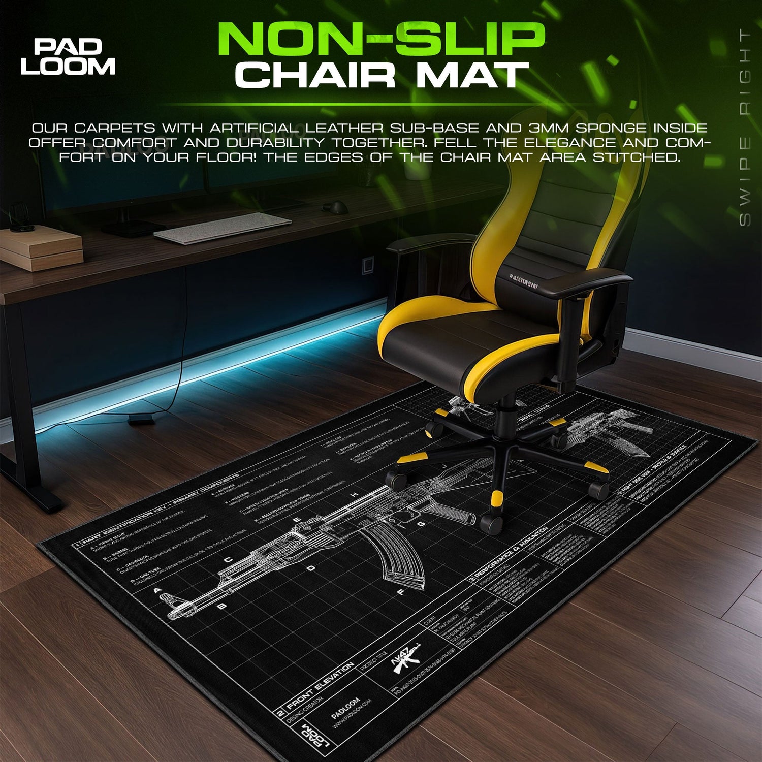 AK-47 Blueprint Mouse Pad - Black CS:GO Gaming Mouse Pad Padloom