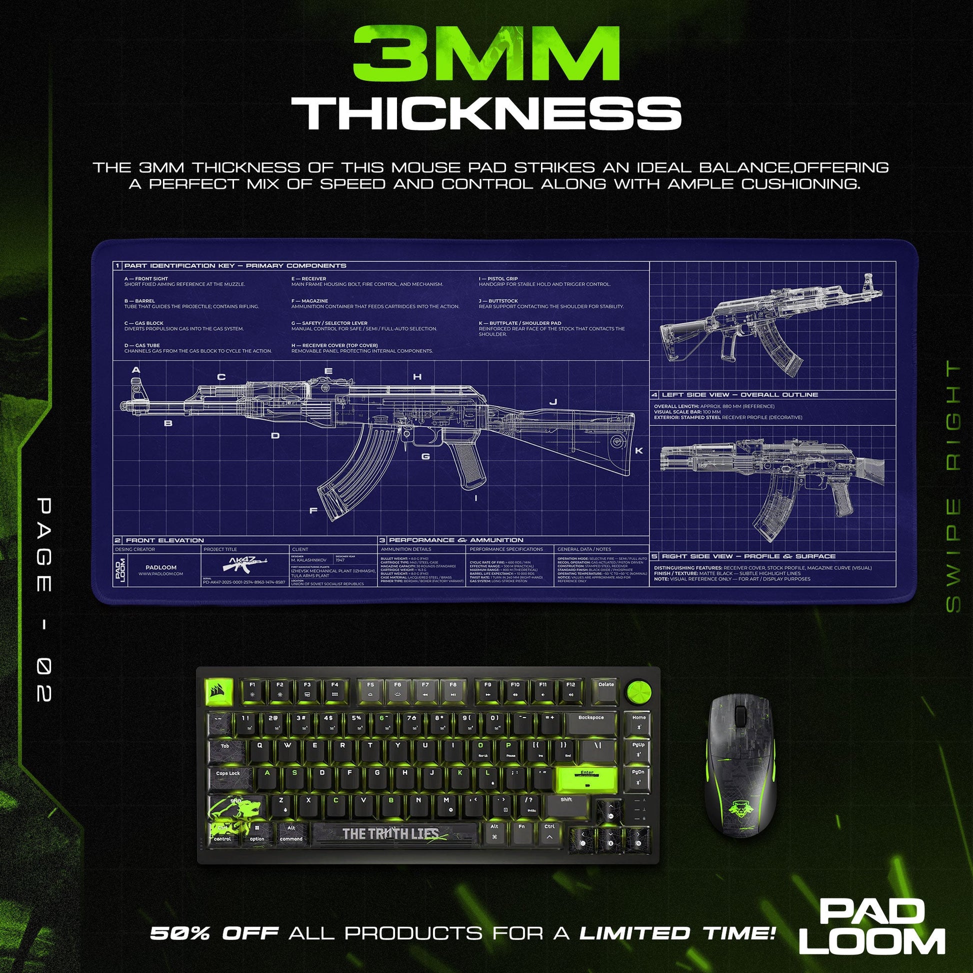 AK-47 Blueprint Mouse Pad - CS:GO Tactical Gaming Mouse Pad Padloom