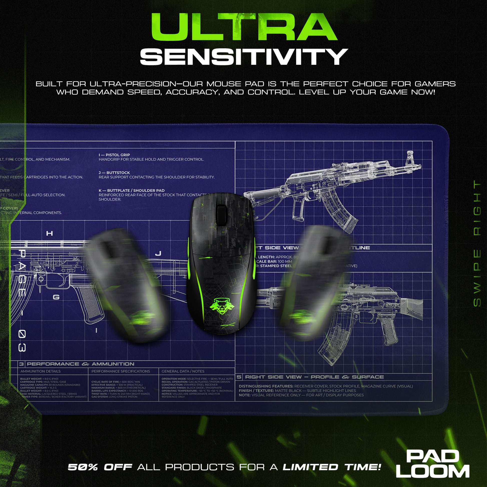 AK-47 Blueprint Mouse Pad - CS:GO Tactical Gaming Mouse Pad Padloom