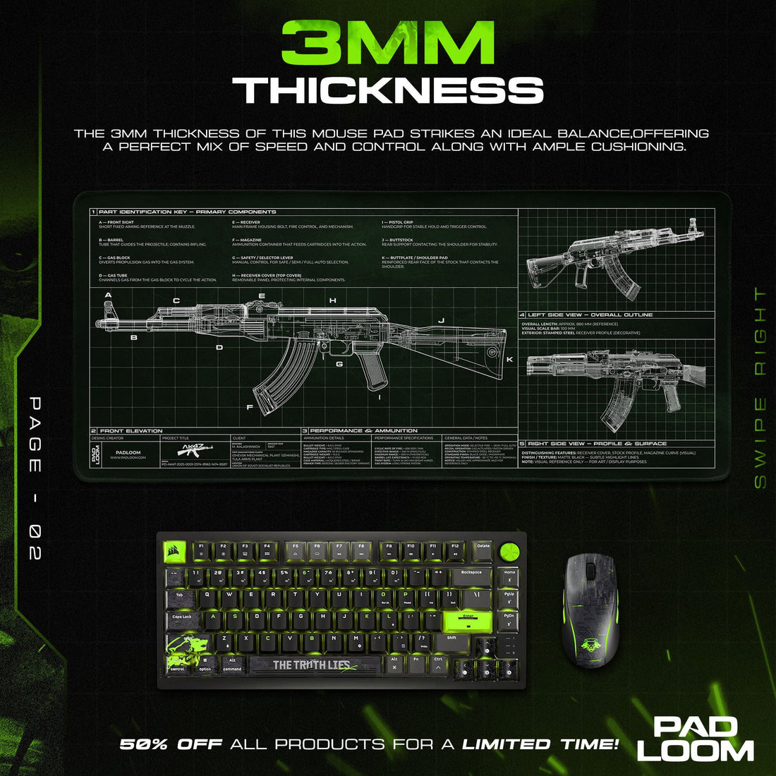 AK-47 Blueprint Mouse Pad - Green CS:GO Gaming Mouse Pad Padloom