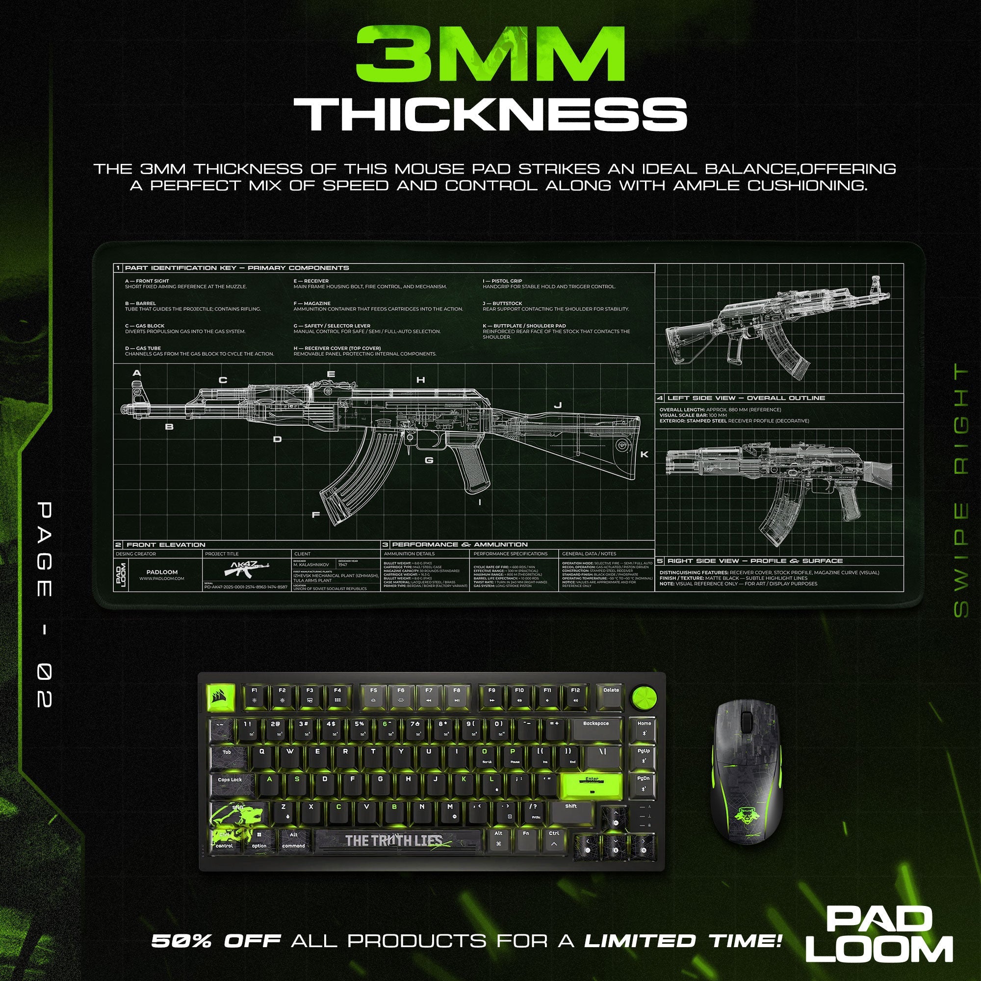 AK-47 Blueprint Mouse Pad - Green CS:GO Gaming Mouse Pad Padloom