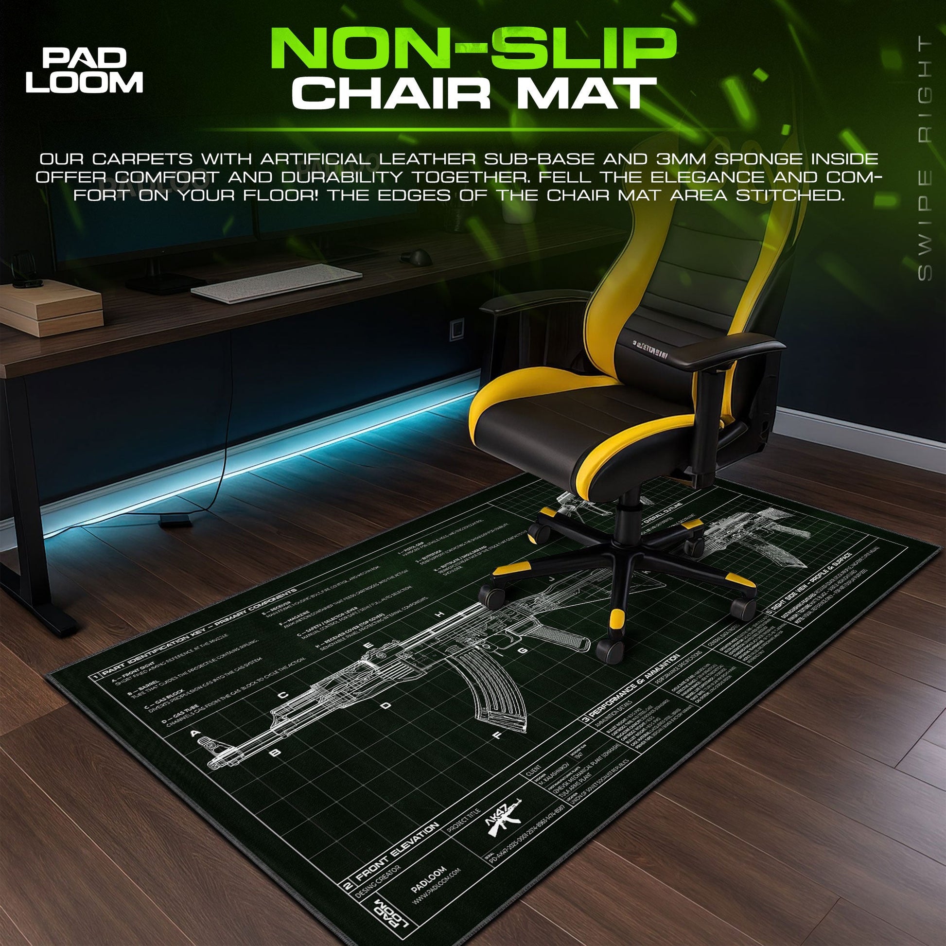 AK-47 Blueprint Mouse Pad - Green CS:GO Gaming Mouse Pad Padloom
