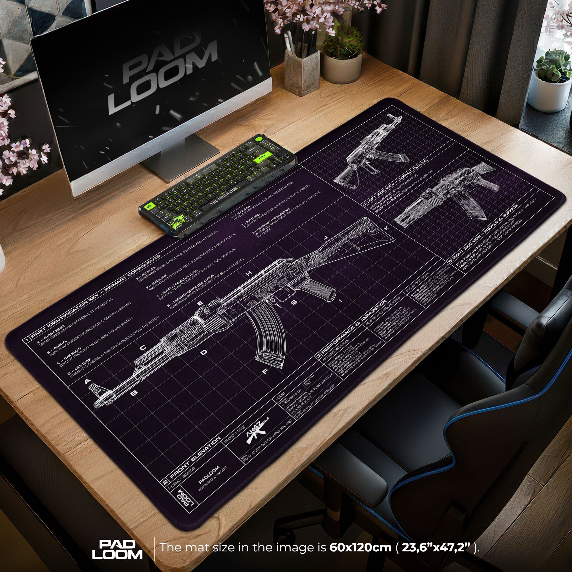 AK-47 Blueprint Mouse Pad - Purple CS:GO Gaming Mouse Pad Padloom