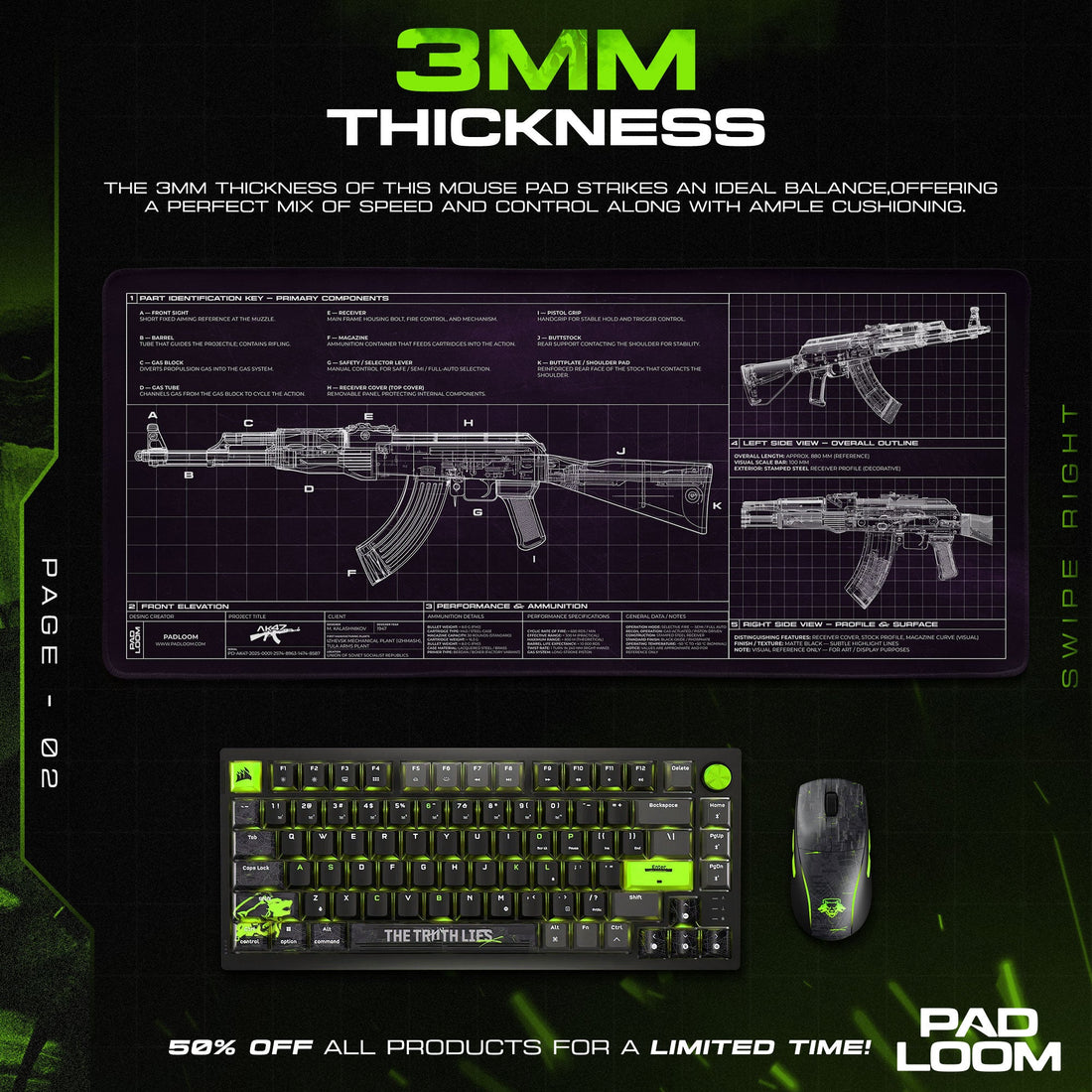 AK-47 Blueprint Mouse Pad - Purple CS:GO Gaming Mouse Pad Padloom